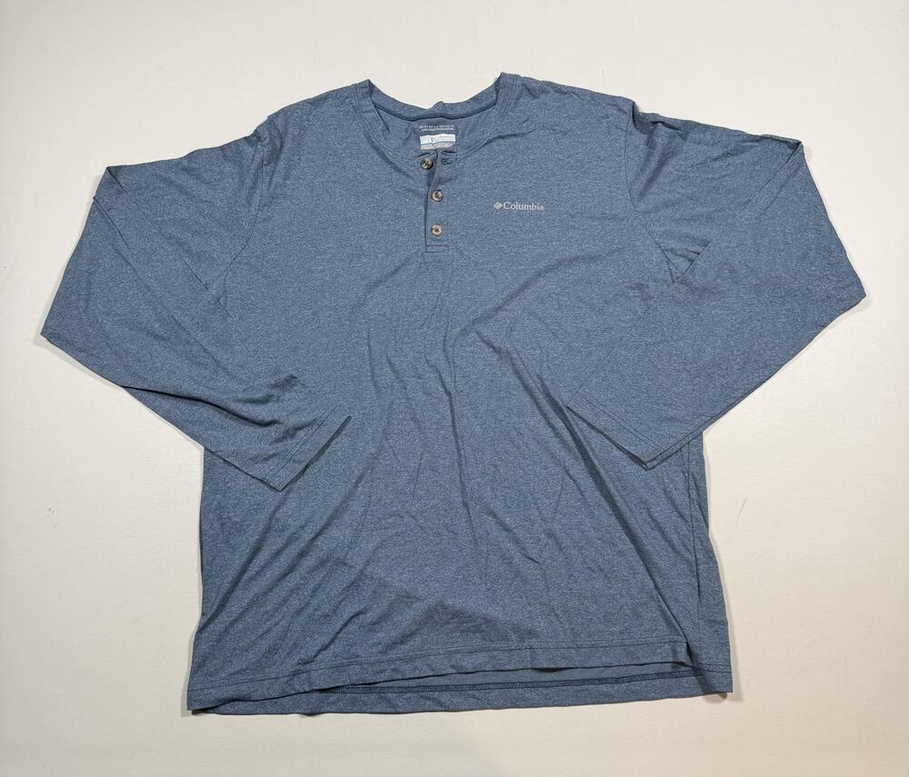 Columbia Omni-Wick Shirt Mens XL Blue Long Sleeve Henley Hiking Performance Top